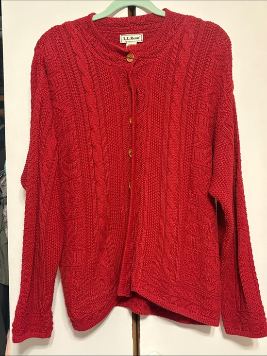 L.L. Bean Sweaters - L.L. Bean Women's Red Cable-Knit Button Cardigan